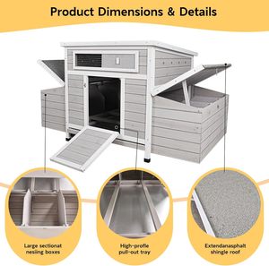 Poulailler extérieur, grand poulailler avec 6 nichoirs, cage à volailles résistante aux intempéries, plateau amovible pour ferme, jardin - Product Image 5