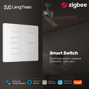 Sakelar Lampu Pintar LangYeao Zigbee Standar AS, Tanpa Kabel Netral/Opional Kabel Netral 10A, Berfungsi dengan Alexa Google Home - Product Image 1