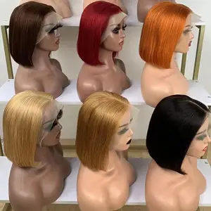 HRSJ Vente en gros de cheveux humains vierges brésiliens colorés Bob 13x4 perruque Lace Frontal perruques Lace Front sans colle pour femmes noires