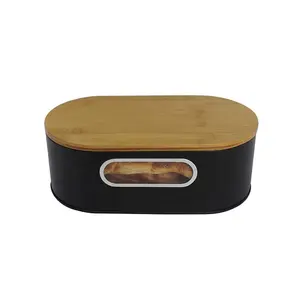 Food-grade Metal Farmhouse Bread Box With Wood Lid Bread Storage Container Bread Storage Bin Holder For Kitchen Countertop