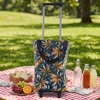 Chariot de courses pliable en microfibre, sac de courses réutilisable géométrique avec poignées télescopiques et roues pour la maison et les voyages
