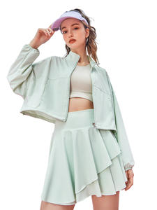 مخصص للنساء UPF50 + الحماية من الشمس فوق البنفسجية سترة طويلة الأكمام و Skorts مع شورت مدمج 2-طقم رياضي ملابس مخلل - Product Image 2