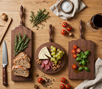 Ensemble de planches à découper en bois de noyer artisanal, 3 pièces, plateau de service décoratif avec poignées rondes et rétro pour la présentation des aliments