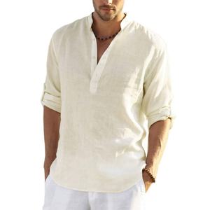 Custom <b>Button</b> up Linen Mens <b>Shirt</b> Men Beach Wear Linen Cotton Linen <b>Shirt</b> Men - Product Image 4