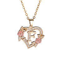 Bijoux fantaisie ajouré coeur fleur 26 anglais lettre E diamant incrusté pendentif collier
