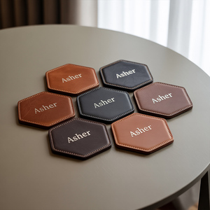 Wholesale 12*12*0.4cm Custom Logo Waterproof Printed Faux Genuine Leather Cup Tea Mat Octagon PU Leather Cup Coasters