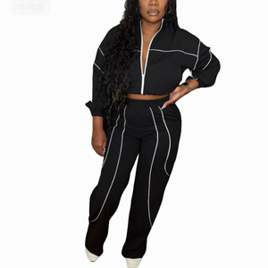 Completo Set Due Pezzi Donna 2026 Nuovo con Fiocco Ampio e Giacca Sportiva, Tuta con Blocchi di Colore Stile Streetwear per Tutte le <span class=keywords><strong>Stagioni</strong></span>, Abbigliamento Casual - Product Image 1