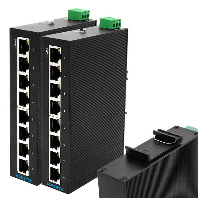 KRONZ High Quality Plug-and-Play 8 Port Unmanaged Gigabit Industrial Ethernet Switch 10/100/1000Mbps DIN-Rail Mountable New