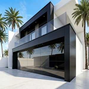 Porte de garage sectionnelle moderne avec miroir, cadre en aluminium, porte de garage en verre pour villa - Product Image 1