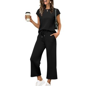 Ensembles deux pièces pour femmes, hauts décontractés à manches courtes, tenues assorties, vêtements tricotés respirants, mode plage, été - Product Image 1