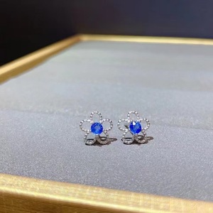 Orecchini a bottone Minimal e Slick in argento 925 Sterling con orecchini naturali da donna in zaffiro Sri Lanka - Product Image 3