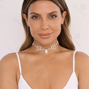 Collana <span class=keywords><strong>Girocollo</strong></span> Gemnel Serpentina Placcata Oro Argento 925 con Finitura Incisa e Catena di Prolunga con Zirconia Cubica - Product Image 2
