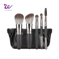 Pinceaux de maquillage de voyage écologiques, 5 pièces, manche en bois, poils végétaliens, kit compact pour les voyages en avion
