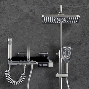 Refined Copper Body Three Modes Sprayer 4 Functions Golden Modern Led Thermostatic Shower System With Temperature