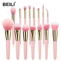 BEILI set di pennelli per trucco rosa carino 15 pezzi set di pennelli per trucco personalizzato all'ingrosso in polvere per capelli sintetici vegani