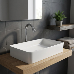 Prix bon marché direct usine Bassin de comptoir de salle de bain rectangulaire émaillé blanc Bassin de table de salle de bain en céramique - Product Image 1