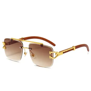 Factory Price Luxury Brand Designer Sunglasses Men Vintage Rimless WoodTemples Women Hot Sunglasses UV400