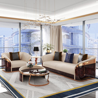 Ensemble de canapés sectionnels en cuir véritable italien de luxe Furnistyle avec pieds dorés et rembourrage en éponge pour salon de villa moderne