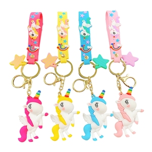 Dễ thương phim hoạt hình 3D PVC động vật cầu vồng màu hồng vàng Đỏ Xanh Ngựa Unicorn <span class=keywords><strong>Keychain</strong></span> với dây đeo cổ tay dây đeo đồ chơi Kid Unicorn Móc chìa khóa - Product Image 1