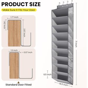 Over The Door <b>Shoe</b> Organizer 10 Tier Hanging Grey Oxford Fabric With Clear Pockets For <b>Shoes</b> Handbags Closet <b>Storage</b> - Product Image 5