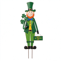 Piquet décoratif en métal robuste pour la Saint-Patrick, représentant un lutin tenant un trèfle, pour la pelouse et le patio