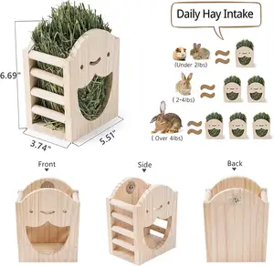 Alimentador de hierba de conejo personalizado chinchillas de madera estante de heno procesamiento alimentador multifuncional hámster alimentador de madera - Product Image 6