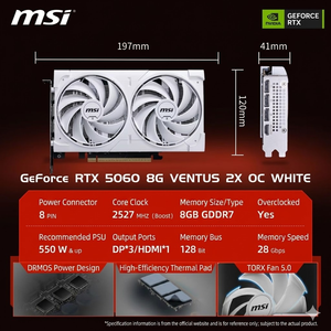 Carte graphique de jeu RTX 5060 8G SHADOW 2X OC, nouvelle arrivée, GPU haute performance pour PC de bureau, vente en gros, mémoire vidéo GDDR7 - Product Image 4