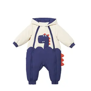 Rompers RTS Stock Boys Down Rompers Baby Rompers Dinosaur Printed Kids Puffer Jacket Children Down Coat