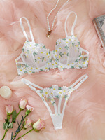 0132 français dentelle petite broderie florale fraîche froncée soutien-gorge Sexy Perspective tentation pur désir Lingerie ensemble pour les femmes