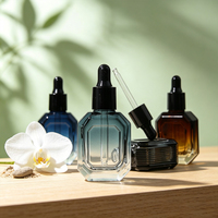 Flacon compte-gouttes de luxe 10 ml en verre dégradé, vide, à facettes, pour huiles essentielles et sérums, avec compte-gouttes pour soins du visage