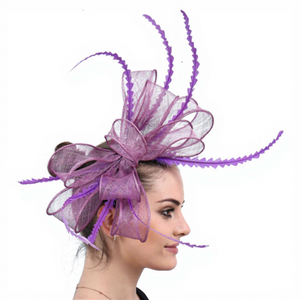 Nouvel Arrivage Chapeau de Cérémonie pour Femme, Accessoire de Mariage Fait Main avec Grand Nœud et Plumes, Fascinator Derby Ascot en Sinamay, Coiffe d'Intérieur - Product Image 3