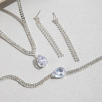 Parures de bijoux de mode européennes - Collier, boucles d'oreilles et bracelet en zircon de luxe léger pour femme, mariée, soirée, accessoires de mariage