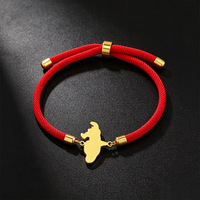 Simple Stainless Steel Glossy Martinique Outline Bracelet for Men and Women Fashionable Red and Black Rope Bracelet
