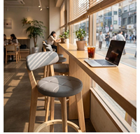 Tabouret de bar nordique en bois massif avec dossier, chaise haute pour îlot de cuisine, usage commercial dans les cafés et salons de thé