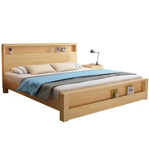 Solid Wood Queen King Bed Frame Platform Bed With Headboard Storage and Footboard Storage For Hotels Guesthouse Motels Bed Room