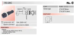 Porte-fusibles haute tension 6*30 10A 250V Taiwan SCI R3-28A R3-28C CUL CSA certifié avec une capacité de rupture élevée pour les fusibles