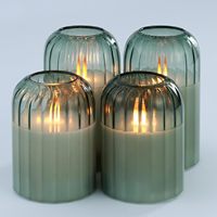 Ensemble de 4 bougies électroniques sans flamme en verre avec télécommande, alimentées par piles, bougies pilier LED scintillantes