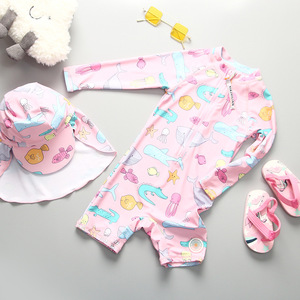 Maillot de bain une pièce licorne rose pour bébé fille, manches longues, protection contre les éruptions cutanées, maillot de bain avec chapeau de soleil - Product Image 1