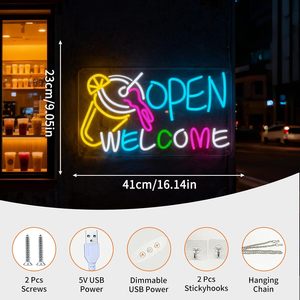 Letreros de bienvenida abiertos, neón LED regulable, alimentado por USB, luz ambiental, decoración para escaparates, luz indicadora de calle, personalizado 5v - Product Image 1
