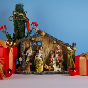 Adornos <span class=keywords><strong>de</strong></span> Resina para el Hogar Sagrado Witt, Casita <span class=keywords><strong>de</strong></span> <span class=keywords><strong>Nacimiento</strong></span> Navideña, Adornos Religiosos, Artículos Católicos Cristianos, Regalos <span class=keywords><strong>de</strong></span> Decoración para el Hogar - Product Image 1