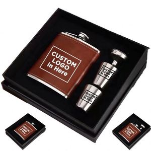 SiYJ729 Customizable Logo 6 7 8 oz Whisky Pocket Leather <b>Custom</b> Metal Stainless Steel Hip Flasks Gift Set with Funnel and <b>Cups</b> - Product Image 5