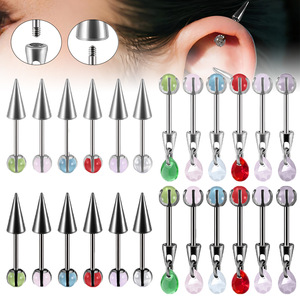 Colgante de cuentas de acero inoxidable multicolor, barra recta, perno para hueso del oído con cono puntiagudo, Piercing para trago a la moda, joyería para el cuerpo - Product Image 1