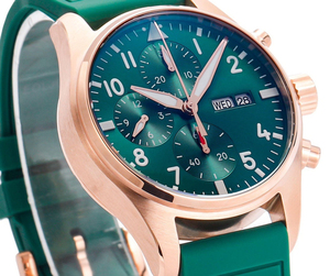 Reloj Cronógrafo de Piloto con Logotipo Personalizado para Hombre, Reloj Deportivo de Cuarzo en Oro Rosa con Esfera Verde y Correa de Silicona - Product Image 4