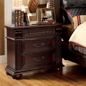 Juego de Muebles de Dormitorio Estilo Rústico de Lujo, <span class=keywords><strong>Set</strong></span> de Dormitorio Antiguo de Madera en Tamaño Queen/King con Cubierta de Cuero Genuino - Product Image 2
