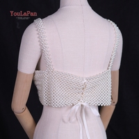 YouLaPan Débardeur Vintage à Perles, Bralette à Bretelles Fines Perlées à la Main avec Fermeture à Nœud en Ruban, Accessoire de Mode
