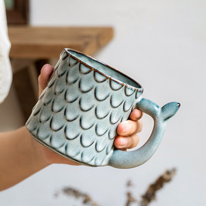 Nueva Taza de cerámica moderna/nórdica/media en relieve, taza de café esmaltada de horno saludable, aislamiento térmico caliente, diseño de sirena personalizado - Product Image 1