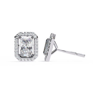 Radiant Cut Lab Grown Diamond <b>Stud</b> <b>Earrings</b> 14K White Gold VVS Clarity Halo Style for Certified Trendy Wholesale <b>Fine</b> Jewelry - Product Image 2
