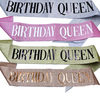 Vente en gros ceinture scintillante personnalisée 'anniversaire fille' ruban de ceinture reine en feuille d'or rose de haute qualité pour les décorations de sac d'emballage de fête