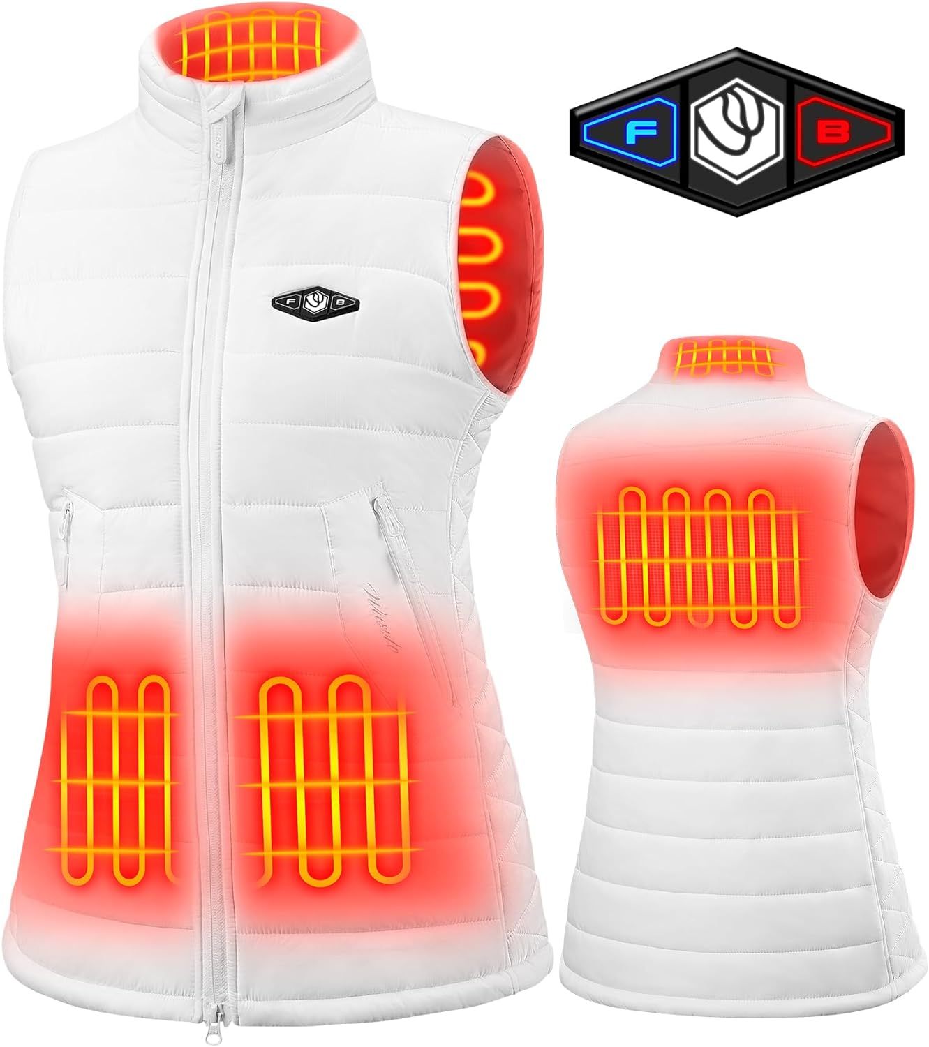 Gilet Chauffant Femme Avec Batterie 16000mAh 7,4V – 8 Zones Chauffantes, 3 Températures, Lavable, Pour Sport Plein Air, Bureau, Cadeau Idéal