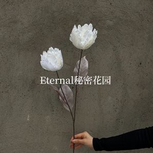 Flor Artificial de Seda Secret Garden, Tulipán de Dos Cabezas Color Rosa Champán, Decoración para Bodas, Accesorios para Exteriores - Product Image 4